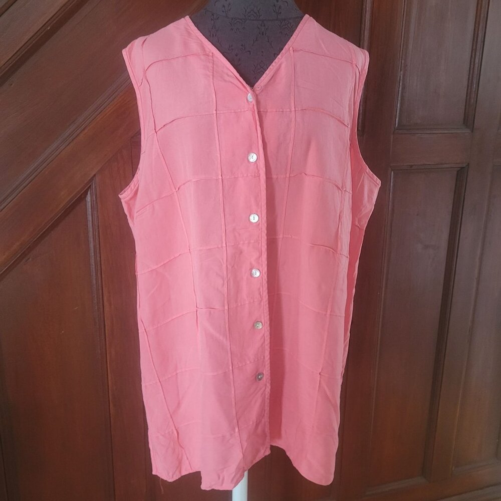Jeremy Spenser Womens Sleeveless Pink Silk Button-Down Blouse Top Size 2X